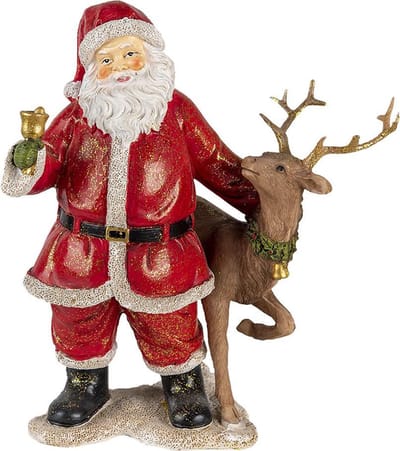 Clayre & Eef Beeld  Kerstman 19x11x20 cm Rood Kunststof Kerstdecoratie beeld decoratie  Decoratieve Accessoires