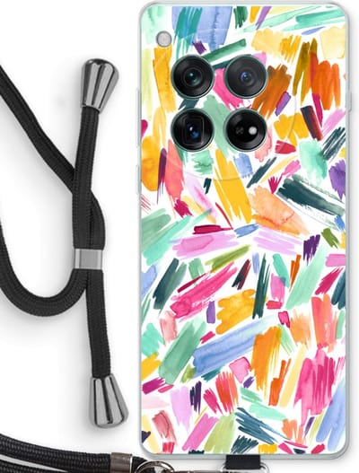 Case Company® - Hoesje met koord geschikt voor OnePlus 12r hoesje met Koord - Watercolor Brushstrokes - Telefoonhoesje met Zwart Koord - Bescherming aan alle Kanten en Over de Schermrand