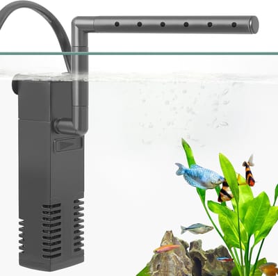Aquariumfilter - Filterpomp - Intern aquariumfilter - Filter met pomp - 3,8 x 2,8 x 13,2 cm - Dompelbaar - Filter - Geschikt voor aquaria tot 35 gallons - Zwart