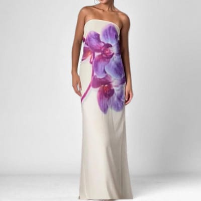 Lente Nieuwe Dames Bedrukt Sexy Strapless Taille-verpakkend Lange Rok Jurk S
