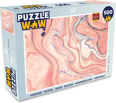Puzzel Marmer - Pastel - Roze - Blauw - Marmerlook - Abstract - Legpuzzel - Puzzel 500 stukjes