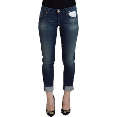 Acht Blauwe Katoenen Slim Fit Vrouwen Casual Denim Dames Jeans