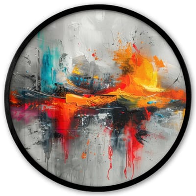 Poster in lijst Rond - Fotolijst 40x40 cm - Posters - Modern - Oranje - Grijs - Kunst - Ronde posterlijst zwart - Decoratie - Wanddecoratie woonkamer - Muurdecoratie slaapkamer