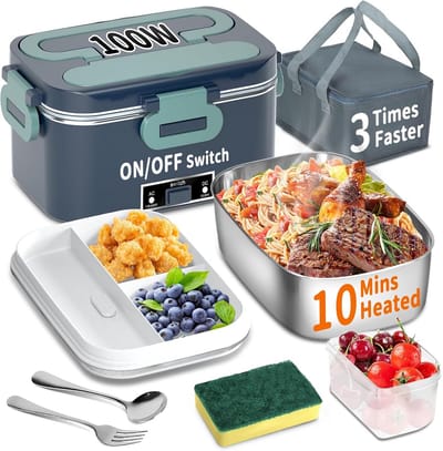Draagbare 3-in-1 elektrische verwarmde lunchbox voor auto, vrachtwagen en kantoor