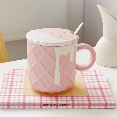 1 stuks 400ML Koekjespatroon Koffiemok Met Deksel En Lepel Keramische Koffiekopjes Schattig Kawaii Waterbeker Zomer Winter Drinkware Cadeaus 301-400ml gray
