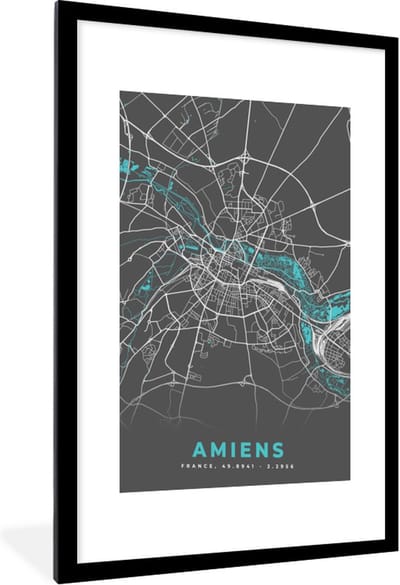 Fotolijst incl. Poster - Amiens - Stadskaart - Kaart - Plattegrond - Frankrijk - 60x90 cm - Posterlijst