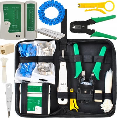 Netwerk Tester Set - Kabeltester - Krimptang - Stripper - Kabelbinder - LSA Tang - UTP, FTP, STP RJ45, RJ11 Testers - Inclusief Etui - Rheme