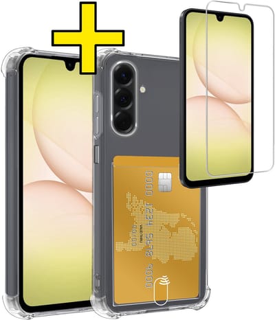Hoesje - Geschikt voor Samsung Galaxy A17 - Met Screenprotector - En Pashouder - En Kaarthouder - Telefoon Hoes Shockproof - Siliconen Case - Back Cover - Shock Proof - Pasjes Houder - Telefoonhoesjes - Transparant