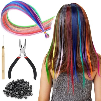 Kleurige Haarstrengen voor Kinderen - 50 Stuks Clip-in Haar Weaves voor Vlechten en Haarextensions voor Meisjes