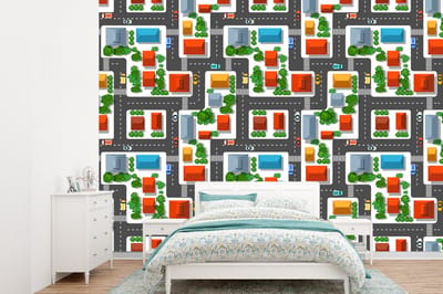 Behang - Fotobehang Patronen - Auto - Huis - Jongens - Kinderen - Kids - Breedte 360 cm x hoogte 260 cm