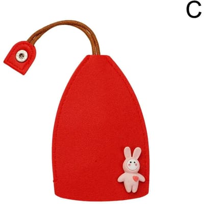 Étui à clés de voiture mignon à tirer, animaux de dessin animé, lapin, chat, portefeuille en cuir PU, porte-clés de femme de ménage, étui pour clés de voiture rouge