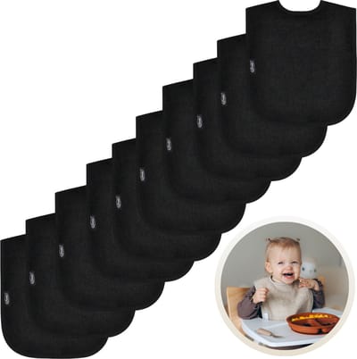 Funnies Slabbetjes 10-Pack Zwart - Set van 10 Zachte Slabbertjes - Grote Slabbers - Kwijldoekjes voor Baby’s en Kinderen - Absorberend, Zacht en Makkelijk Wasbaar - Perfect voor Voeden, Kwijlen en Bescherming van Kleding
