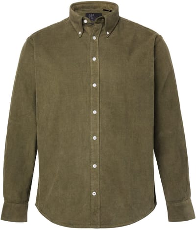 JP 1880 - Heren - Corduroy shirt lange mouwen buttondown-kraag Modern-Fit - Donkerolijf - Maat XL