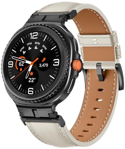Luxe leren bandje - geschikt voor Samsung Galaxy Watch 8 (40mm) / Galaxy Watch 8 (44mm) / Galaxy Watch 8 Classic - rvs gesp - zwart beige