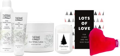 Therme Cadeauset Kerst Liefde Zen White Lotus - Therme Shower Foaming Zen White - Therme Hand Balm Zen White Lotus - Therme Bodybutter Zen White Lotus