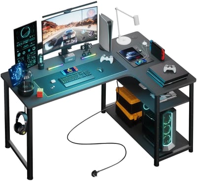 Hutjemutje - bureau - computer bureau - hoekbureau - L-vorm 120 cm - met USB oplaadpoort en stopcontact - zwart