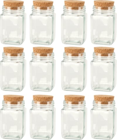 Bellatio Design Glazen flesjes met kurk dop - set 12x - transparant - glas - 250 ml - hobby/DIY - bedankje