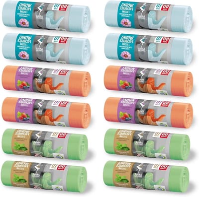 Vuilniszakken met geur - Afvalzakken - Keuken en badkamer - Drie geuren - 60 liter 12 rollen - Meerkleurig
