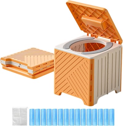 Draagbaar Toilet - Toiletstoel Opvouwbaar - Kamperen Reizen - Stabiele Constructie - Tot 70kg - Oranje