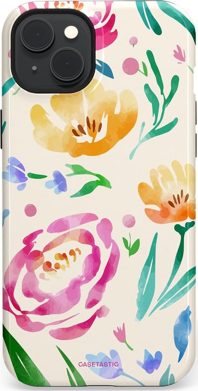 Casetastic hoesje geschikt voor Apple iPhone 15 Plus - MagSafe - Dubbellaagse bescherming - Aquarel serenade - Fashion Case - Wit Mintgroen Crème Lichtroze