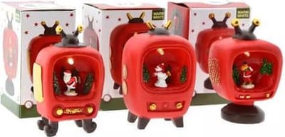 ZoeZo Design - 3 stuks - Kerstdecoratie - kerst - TV met LED verlichting - Hoogte 12 cm - set van 3 stuks assorti - kunststof - kerst - kerstversiering