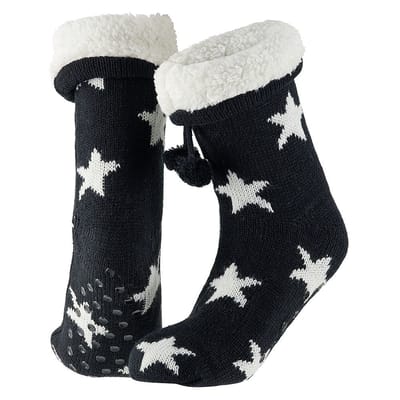 Apollo - Huissok met fake fur - Zwart - Maat 36/41 - Huissok - Fluffy sokken - Slofsokken anti slip - Anti slip sokken - Warme sokken - Winter sokken