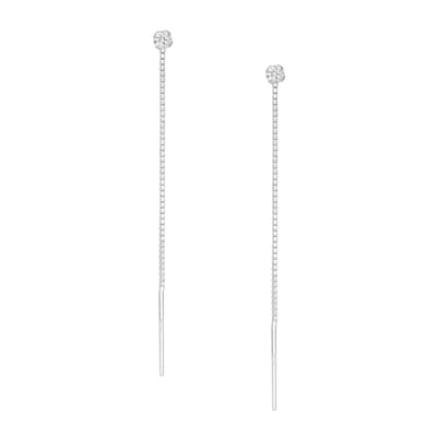 EAR IT UP - Doortrekoorbellen - Threader - 925 sterling zilver - Zirkonia - Klauwzetting - 63 x 3 mm - 1 paar