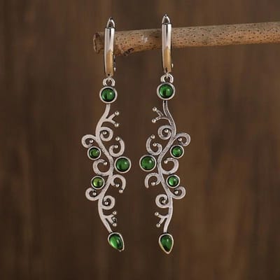 Bedel Bloem Oorbellen Vintage Koperkleur Groene Steen Hangende Oorbellen voor Vrouwen Sieraden gray