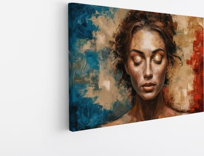Saammp Canvas Schilderij - Vrouw - Rood - Blauw - 30x20 - Foto op canvas - Wanddecoratie - Muurdecoratie Woonkamer - Slaapkamer decoratie - Canvas Print