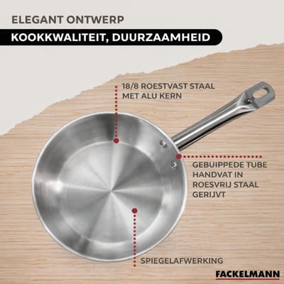 Set van 2 pannen 20 en 24 cm roestvrij staal, 2 glazen deksels en 6 roestvrijstalen keukengerei Fackelmann Eterna