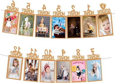 Verjaardagsalbum voor Meisjes met 12 Maandelijkse Foto Kaarten en Fotogirlande voor Eerste Verjaardag - Italiaanse Kraftpapier Decoratie