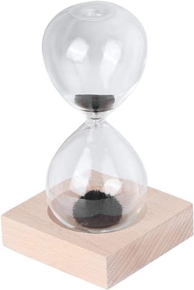 Zandloper Decoratie - Zandklok Timer - Desktop Tijdmeting - Magnetisch IJzerpoeder - 18 cm Hoog - Zwart Zand
