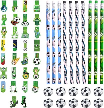 Magnetische Boekenleggers Set van 30 Stuks, Voetbal Thema, Perfect voor Boekliefhebbers, Studenten en Cadeaus voor Jongens, Inclusief 10 Potloden