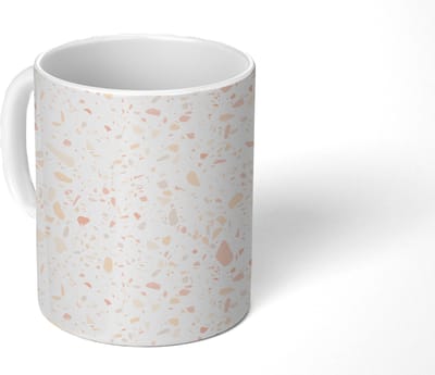 Mok - Koffiemok - Terrazzo - Patroon - Wit - Perzik - Mokken - 350 ML - Beker - Koffiemokken - Theemok