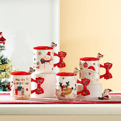 Creatieve Kerstman Keramische Kop Kerstbeker Hoge Precisie Mok Kerst Waterbeker 450ml beige