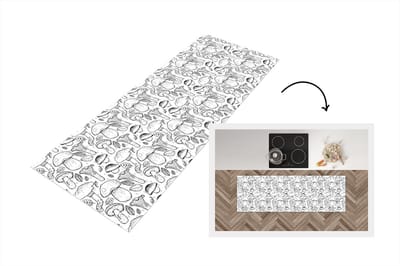 Keukenloper - Loper keuken - Paddenstoel - Zwart Wit - Patronen - 150x50 cm - Keukenloper vinyl