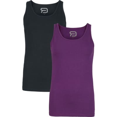 R.E.D. Rock-Engineered Design set van twee tops in zwart en paars met ronde hals - Dames - S