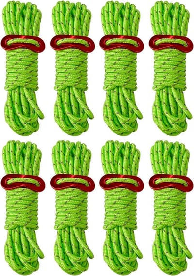 Ultralichte 4 mm Scheerlijnen - Reflecterende Nylon Paracord voor Tent en Outdoor Activiteiten - 8 Stuks