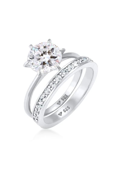 Elli - Ring - Dames Band Set Eenzaam Betoverend met Kristallen in 925 Sterling Zilver - Dames