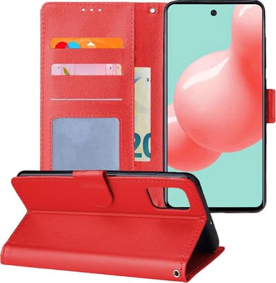 Hoesje - Met Pasjeshouder - Geschikt voor Samsung Galaxy A71 - Luxe Bookcase Portemonee - Flip Case - Kunstleer Book Case - Flipcase - Book Cover - Walletcase - Portemonneehoes - Telefoonhoesjes - Rood