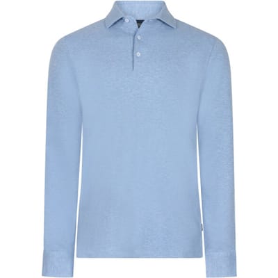 Cavallaro Napoli Polo Camicia Long Sleeve Fine Mélange Licht Blauw Melange / male