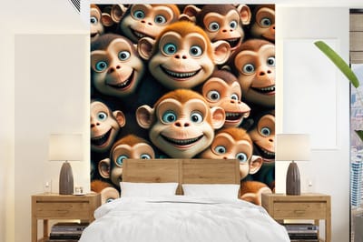 Behang - Fotobehang Aap - Dieren - Bruin - Design - Meiden - Jongens - Breedte 165 cm x hoogte 220 cm