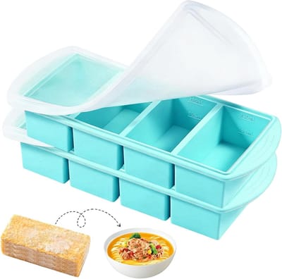 VHV - Diepvriesvorm - siliconen vierkante vorm 4 vakken, 1 cup-compartimenten - met deksel, morsvrij vullen - voor meal prep, soep, saus en vriezer