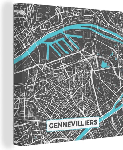 Canvas Schilderij Gennevilliers - Frankrijk - Stadskaart - Kaart - Plattegrond - 20x20 cm - Wanddecoratie