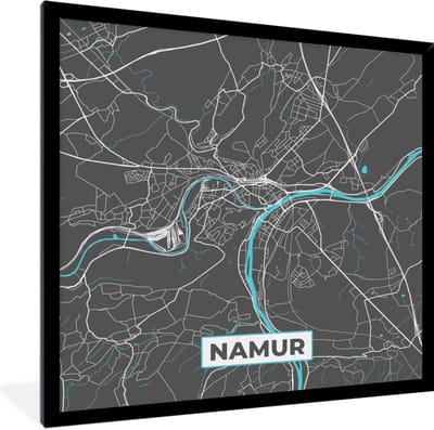 Fotolijst incl. Poster - Plattegrond – Namur – Blauw – Stadskaart - Kaart - 40x40 cm - Posterlijst