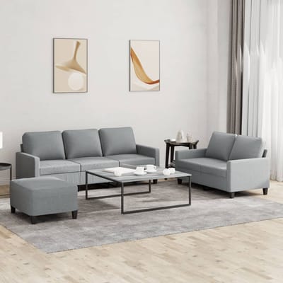 vidaXL - 3-delige - Loungeset - met - kussens - stof - lichtgrijs
