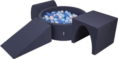 KiddyMoon schuimspeelplaats met rond ballenbad (200 ballen) ballenbakken voor baby's speelbad hindernisbanen, made in the eu, donkerblauw:babyblue/blue/pearl
