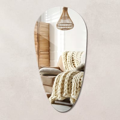Wallfluent Spiegel - Traanvorm Spiegel Onregelmatige vorm - 50 cm x 100 cm - Grote Spiegel in Druppelvorm - Badkamerspiegel – Eetkamerspiegel – Keukenspiegel – Kantoorspiegel - Hanging Spiegel - Muurspiegel - Minimalistische Wandspiegel