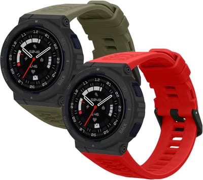 kwmobile 2x horlogebandjes geschikt voor Amazfit Active Edge (A2212) bandje - Smartwatch bandjes van TPU - Activity tracker horloge band in donkergroen / rood