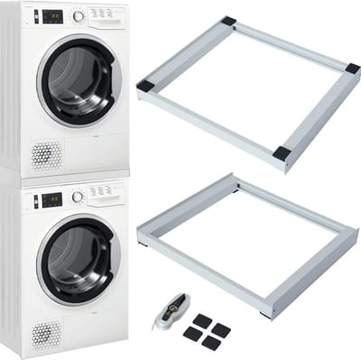 Universele verbindingsset voor wasmachine en droger - Ruimtebesparend, met veiligheidsgordel en antislip stickers